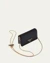 Prada Triangle Logo Sequin Card Holder With Chain Strap In Nero