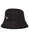 Prada Enamel Triangle-logo Corduroy Bucket Hat In Black