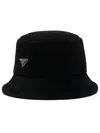 Prada Enamel Triangle-logo Corduroy Bucket Hat In Black