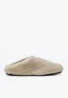 Prada Triangle Logo Shearling Flat Mules In Multi