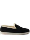 Prada Triangle-logo Shearling Loafers In Black