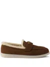 Prada Triangle-logo Shearling Loafers In Brown