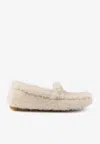 Prada Triangle Logo Shearling Loafers In Cream