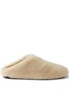 Prada Triangle-logo Shearling Mules In Neutral