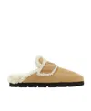 Prada Triangle Logo Shearling Flat Mules In Brown