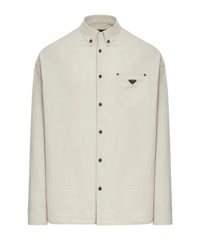 Prada Triangle-logo Shirt In Nude