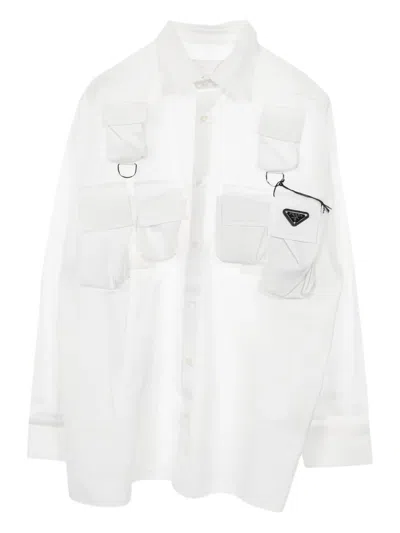 Pre-owned Prada Triangle Logo Shirt In White