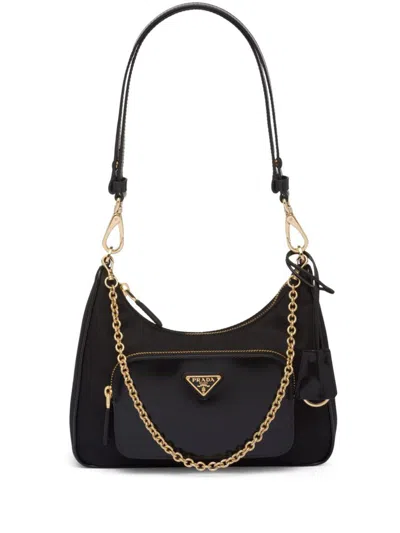 Prada Mini Re-nylon Triangle Logo Shoulder Bag In Black