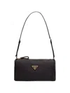 Prada Logo Small Leather Shoulder Bag In Black