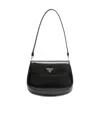 Prada Cleo Brushed Leather Shoulder Bag With Flap In Black