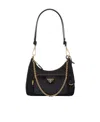 Prada Mini Re-nylon Triangle Logo Shoulder Bag In Black