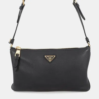 Pre-owned Prada Triangle Logo Shoulder Bag Black Leather