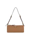 Prada Calf Leather Shoulder Bag With Zip Closure In Caramel 0