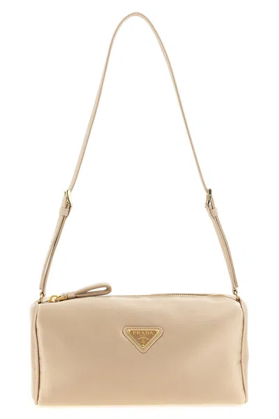 Prada Sand Satin Mini Shoulder Bag In Nude