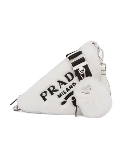 Prada Triangle Logo Shoulder Bag In White / Black