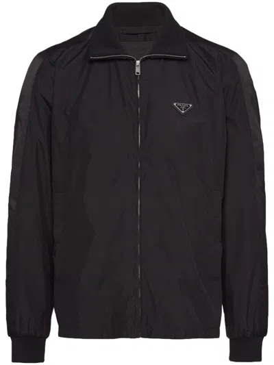 Prada Triangle-logo Silk Jacket In Nero