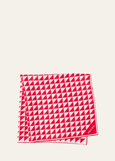 Prada Triangle Logo Silk Scarf In Red