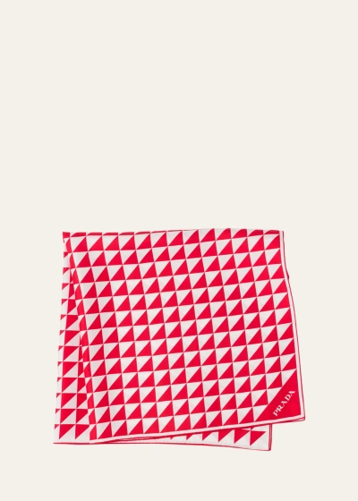 Prada Triangle Logo Silk Scarf In F0976 Rosso Bianc