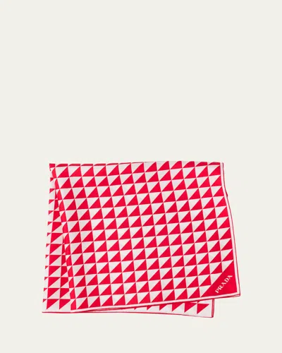 Prada Triangle Logo Silk Scarf In F0976 Rosso Bianco