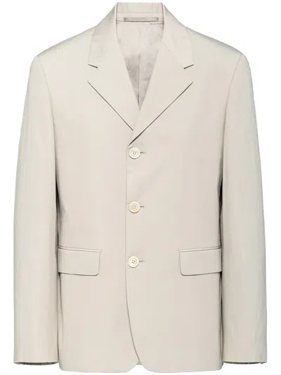 Prada Single-breasted Mohair Wool Jacket In Beige