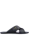 Prada Women Black Nappa Leather Slippers In Schwarz