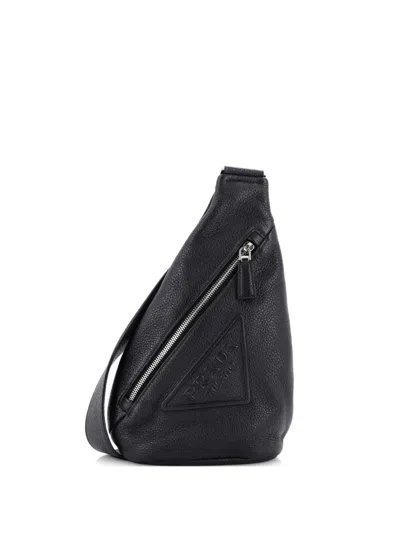 Pre-owned Prada Triangle Logo Sling Bag Leather Backpack In Black