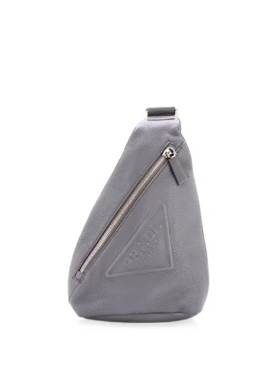 Pre-owned Prada Triangle Logo Sling Bag Leather Backpack In Grey