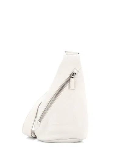 Pre-owned Prada Triangle Logo Sling Bag Leather Backpack In White