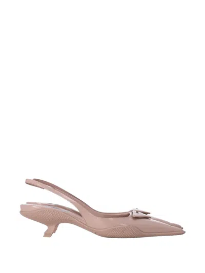 Pre-owned Prada Triangle-logo Slingback Pumps In Neutral
