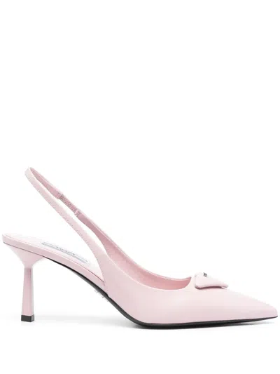 Prada Triangle Logo Slingback Pumps In Pink