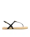 Prada Triangle Logo Raffia And Leather Flat Sandals In Black