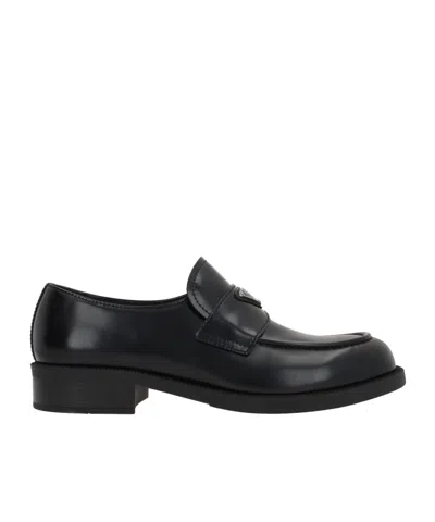 Prada Black Chocolate Brushed Leather Loafers