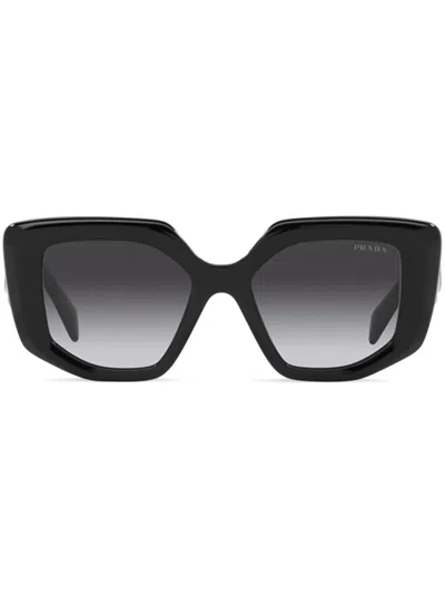 Prada Triangle-logo Square Sunglasses In Black