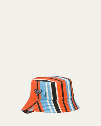 Prada Triangle Logo Striped Bucket Hat