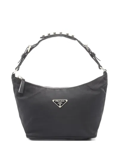 Pre-owned Prada Triangle Logo Studded Shoulder Bag In Black