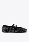 Prada Crystal Saffiano Dual Mary Jane Ballerina Flats In Black