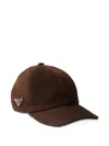 Prada Triangle Logo Suede Baseball Cap In Brown