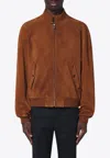Prada Suede Bomber Jacket In Camel