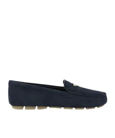 Prada Triangle-logo Suede Driving Loafers In Blue