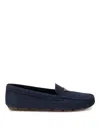 Prada Triangle-logo Suede Driving Loafers In Light Beige