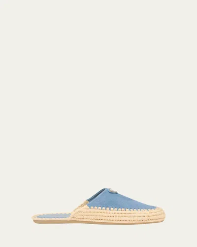 Prada Triangle Logo Suede Espadrille Mules In Blue