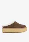 Prada Brown Suede Mules With Shearling Trim And Plush Lining In Brown