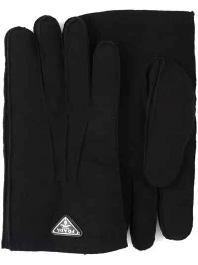 PRADA TRIANGLE-LOGO SUEDE GLOVES
