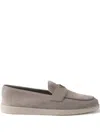 Prada Wildleder-loafer Mit Emailliertem Triangel-logo In Gray