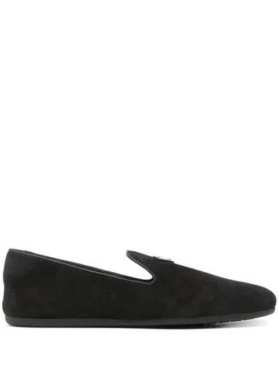 Prada Versatile Round Toe Suede Loafers In Black