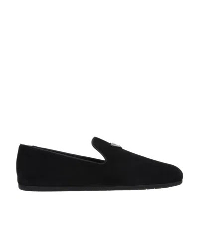 PRADA TRIANGLE-LOGO SUEDE LOAFERS