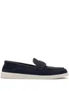 Prada Enamel Triangle-logo Suede And Leather Loafers In Blue