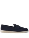 Prada Logo-plaque Suede Loafers In Blue