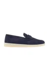 Prada Triangle-patch Suede Loafers In Blue