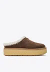 Prada Brown Suede Mules With Shearling Trim And Plush Lining In Brown